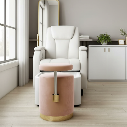 Scandinavian Velvet Makeup Stool - Swivel Vanity Chair with Gold Legs, Instagrammable Nail Salon Stool for Bedroom & Living Room - gallery 2