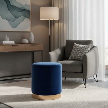 Living Room Round Stool Vanity Stool Velvet Ottoman Footrest Home Office  Compact Low Pouf  Shoe changing stool Dia33XH42cm - gallery 2