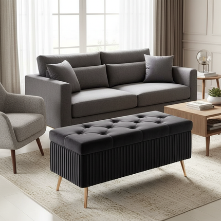 Velvet Ottoman Bench for Living Room Nordic Design Shoe Changing Stool with Storage Bedroom Bed End Seat Modern - gallery 2