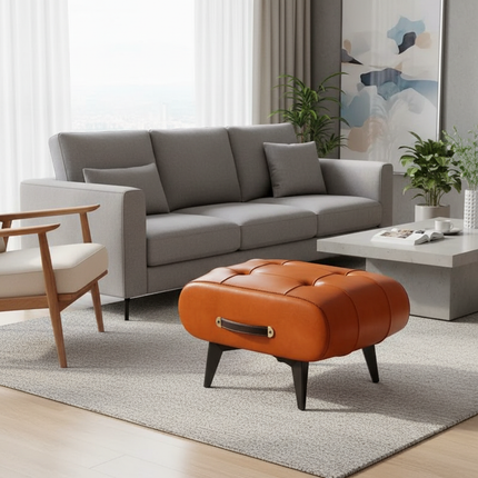 Foldable Foot Stool Extra Thick PU Leather & High-Density Foam, Portable Ottoman for Living Room/Bedroom/Office, Non-Slip Base - gallery 2