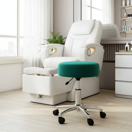 Scandinavian Velvet Makeup Stool - Swivel Vanity Chair with Gold Legs, Instagrammable Nail Salon Stool for Bedroom & Living Room - gallery 2