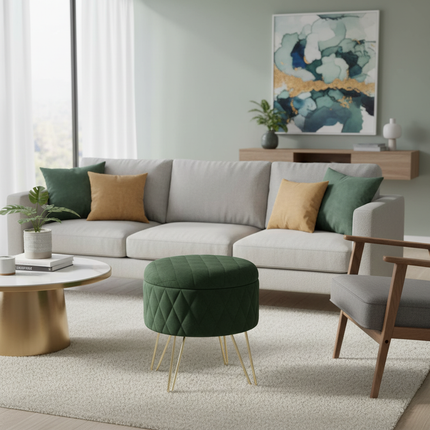 WOLTU 1PC Ottoman Stool Gold Metal Feet Footstool Velvet Round Puff Storage Seat with Lid Storage Box for Sofa Bedroom Room - gallery 2