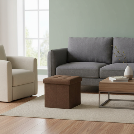 1PC Foldable Dressing Table Stool Pouf Storage Ottoman Chair Stool Upholstered Footstool Linen Couch Stool Removable Cover - gallery 2