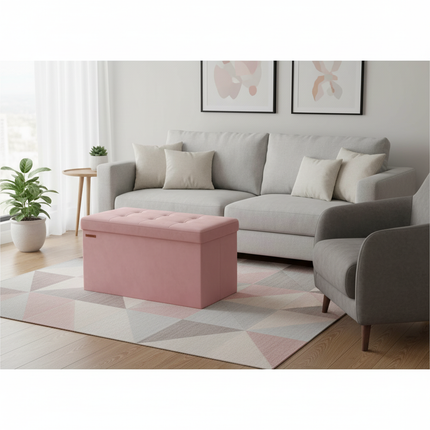 SONGMICS Storage Bench, Velvet Pouffe with Lid, with 2 Boxes, 38 x 76 x 38 cm, Load Capacity 300 kg, for Hallway, Living Room - gallery 2