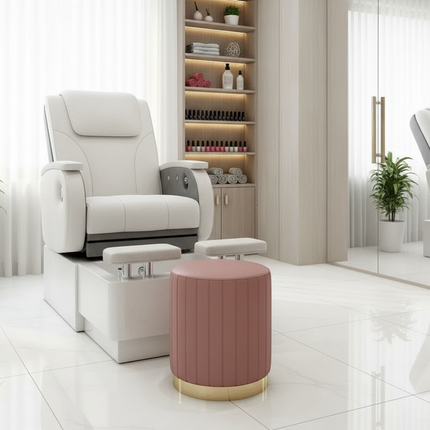 Scandinavian Velvet Makeup Stool - Swivel Vanity Chair with Gold Legs, Instagrammable Nail Salon Stool for Bedroom & Living Room - gallery 2