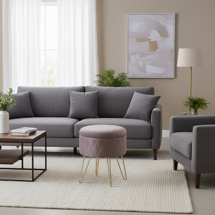 WOLTU 1PC Ottoman Stool Gold Metal Feet Footstool Velvet Round Puff Storage Seat with Lid Storage Box for Sofa Bedroom Room - gallery 2