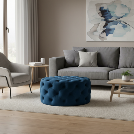 Velvet Round Ottoman Luxury Sofa Living Room Furniture Modern Bedroom Floor Pouf Clothing Store Shoes-changing Soft Stool B - gallery 2