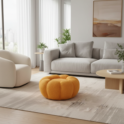 Pumpkin Sofa Low Stools Foot pedal Lamb Wool Shape Velvet Fabric Simple Modern Living Room Light Luxury Bedroom Round Ottomans - gallery 2