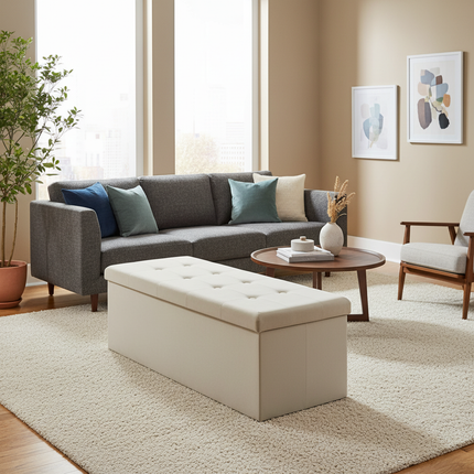 1PC Foldable Stool Home Ottoman Seat Bench Chest with Storage Space Organizer Box Living Room Furniture - gallery 2