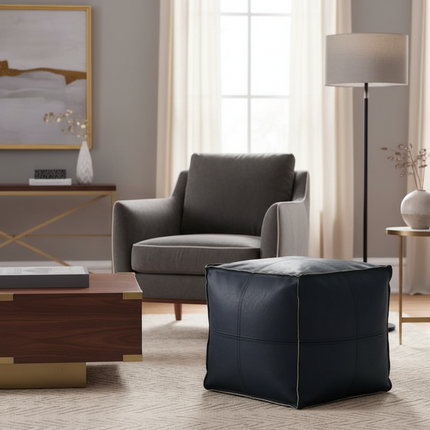 45cm Moroccan Artificial PU Leather Pouf Cover Craft Simple Sofa Ottoman Footstool Unstuffed Living Room Bedroom Cushion Covers - gallery 2