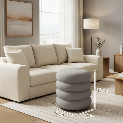 Creamy Household Stool Girls' Makeup Seat Bedroom Vanity Chair Soft Lamb Wool Pouf Minimalist Manicure Round Ottoman - gallery 2