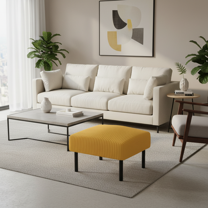 LVHOM High-Quality Corduroy Footstool, Soft Ottoman with Solid Metal Frame, Comfortable Fabric, Suitable for Living Room - gallery 2