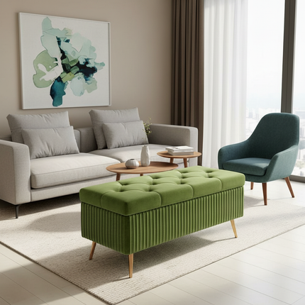 Velvet Ottoman Bench for Living Room Nordic Design Shoe Changing Stool with Storage Bedroom Bed End Seat Modern - gallery 2