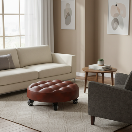 Leather Pulley Stool, Stable and Drop-Proof Low Height Rolling Stools with Universal Wheels for Home Office Fitness Garage Work - gallery 2