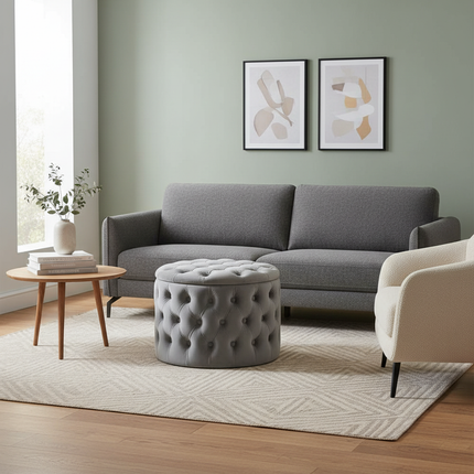 Nordic Luxury Sofa Footstool Living Room Bedroom Wardrobe Rest Stool Internet Celebrity Pink Fabric Storage Round Sofa Stool - gallery 2