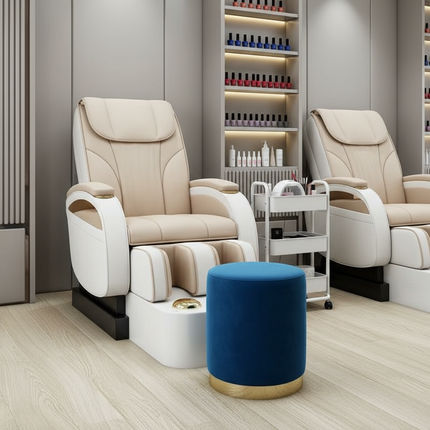 Scandinavian Velvet Makeup Stool - Swivel Vanity Chair with Gold Legs, Instagrammable Nail Salon Stool for Bedroom & Living Room - gallery 2