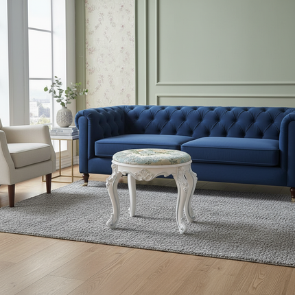 Retro Fabric Dressing Chair, Child Round Stool, Dressing Seat, Home Furniture, Living Room Dinning Chair, ABS Leg, Round Ottoman - gallery 2