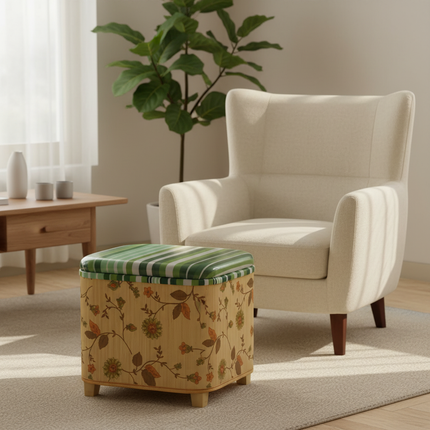 Japanese Solid Wood Small Square Stool with Storage Box Sundries Toys Organizer Household Hallway Shoes Change Footstool Ottoman - gallery 2