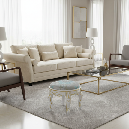 Retro Fabric Dressing Chair, Child Round Stool, Dressing Seat, Home Furniture, Living Room Dinning Chair, ABS Leg, Round Ottoman - gallery 2