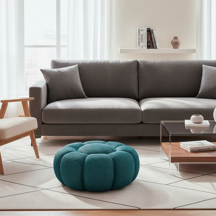 Nordic Sofa Pedal Simple Round Stool Low Ottomans Living Room Sofa Footstool 3D Fabric Creative Leg Footstool Pumpkin Footstools - gallery 2