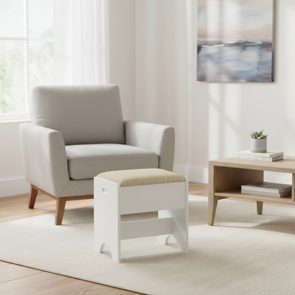 WOLTU Dressing Stool 40x45x30cm Makeup Upholstered Chair with Linen Cover Seat for Bedroom Living Room Home - gallery 2