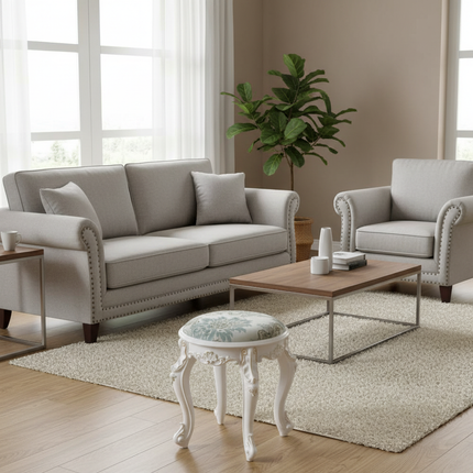 Retro Fabric Dressing Chair, Child Round Stool, Dressing Seat, Home Furniture, Living Room Dinning Chair, ABS Leg, Round Ottoman - gallery 2