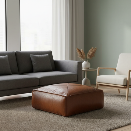 45cm Moroccan Artificial PU Leather Pouf Cover Craft Simple Sofa Ottoman Footstool Unstuffed Living Room Bedroom Cushion Covers - gallery 2