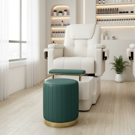 Scandinavian Velvet Makeup Stool - Swivel Vanity Chair with Gold Legs, Instagrammable Nail Salon Stool for Bedroom & Living Room - gallery 2