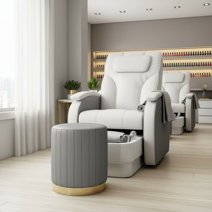 Scandinavian Velvet Makeup Stool - Swivel Vanity Chair with Gold Legs, Instagrammable Nail Salon Stool for Bedroom & Living Room - gallery 2