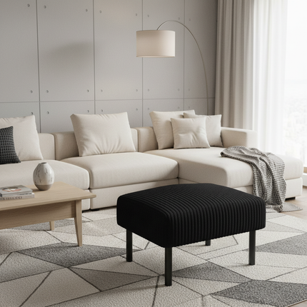 LVHOM High-Quality Corduroy Footstool, Soft Ottoman with Solid Metal Frame, Comfortable Fabric, Suitable for Living Room - gallery 2