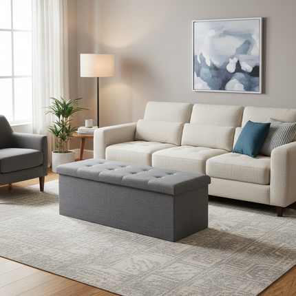 1PC Foldable Stool Home Ottoman Seat Bench Chest with Storage Space Organizer Box Living Room Furniture - gallery 2