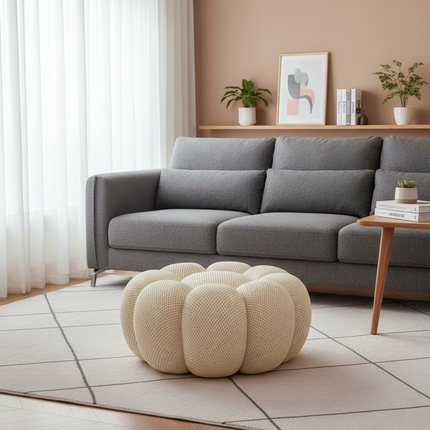 Nordic Sofa Pedal Simple Round Stool Low Ottomans Living Room Sofa Footstool 3D Fabric Creative Leg Footstool Pumpkin Footstools - gallery 2