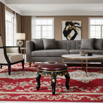 Retro Carved Small Stool Luxury Leather Cushion Creative Low Seat Elegant Room Sofa Chair Stylish Seating Decorative Footrest - gallery 2