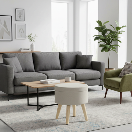 1PC Velvet Linen Storage Ottoman Chair Stool Multifunction Upholstered Footstool Round Pouffe Chair with Removable Cover Home - gallery 2