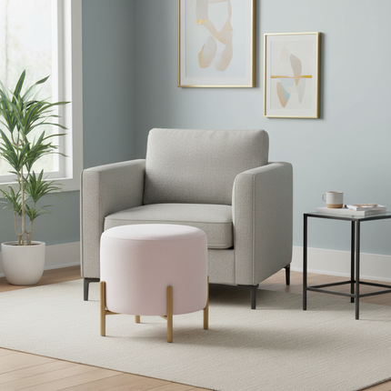 Customized Velvet Dressing Stool Golden Leg Tassel Makeup Bench Openable Ottoman Pouf for Home Fashionable Furniture - gallery 2