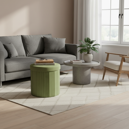 WOLTU Velvet Round Ottoman MDF Foldable Storage Stool with Removable Padded Lid Creative Storage Box for Footstool Living Room - gallery 2