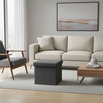 1PC Foldable Dressing Table Stool Pouf Storage Ottoman Chair Stool Upholstered Footstool Linen Couch Stool Removable Cover - gallery 2