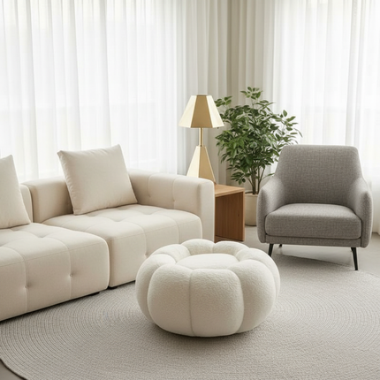 Pumpkin Sofa Low Stools Foot pedal Lamb Wool Shape Velvet Fabric Simple Modern Living Room Light Luxury Bedroom Round Ottomans - gallery 2