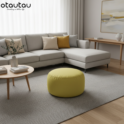 OTAUTAU Round Stool D30cm*H20cm Linen Bean Bag Ottoman with Filling Beanbag Pouf Footstool Tatami Futon Puff JD001 - gallery 2