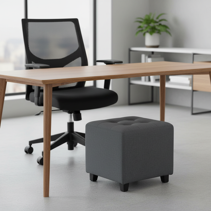 Homcom Linen Upholstered Living Room Footrest with Side Pocket - gallery 2