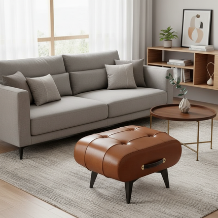 Foldable Foot Stool Extra Thick PU Leather & High-Density Foam, Portable Ottoman for Living Room/Bedroom/Office, Non-Slip Base - gallery 2