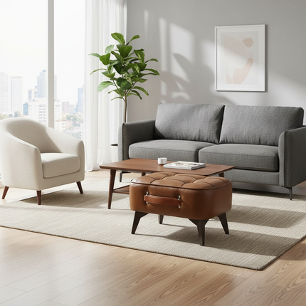 Light luxury leather square stool, leather soft bag, shoe changing stool, living room stool, sofa footstool, home decoration - gallery 2