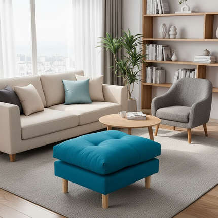 Soft Velvet Solid Wood Bed-End Bench  Durable Nordic Sofa Footstool  Sturdy Living Room Ottoman  Versatile Square Footrest - gallery 2