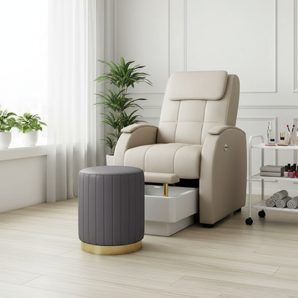 Scandinavian Velvet Makeup Stool - Swivel Vanity Chair with Gold Legs, Instagrammable Nail Salon Stool for Bedroom & Living Room - gallery 2