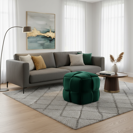 Velvet Ottoman Footstool, Living Room Woven Square Makeup Stool Decoration, Modern 43 X 43 X 46 Cm - gallery 2