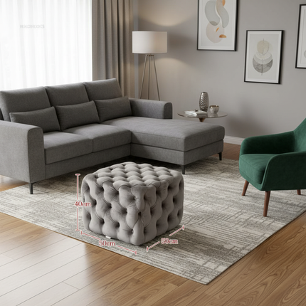 Nordic Living Room Ottoman Round Button Velvet Shoe Changing Stool Apartment Living Room Light Luxury Home Small Makeup Stool - gallery 2