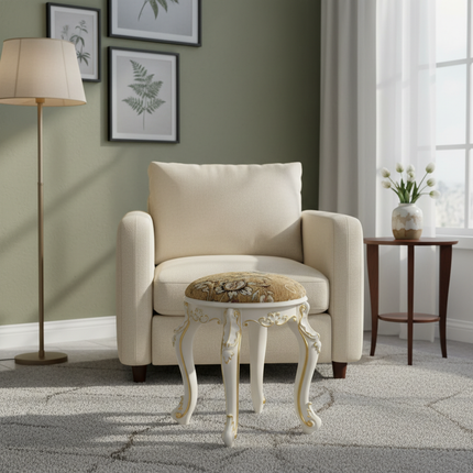 Retro Fabric Dressing Chair, Child Round Stool, Dressing Seat, Home Furniture, Living Room Dinning Chair, ABS Leg, Round Ottoman - gallery 2