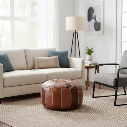 45cm Moroccan Artificial PU Leather Pouf Cover Craft Simple Sofa Ottoman Footstool Unstuffed Living Room Bedroom Cushion Covers - gallery 2