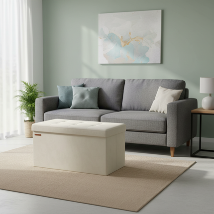 SONGMICS Storage Bench, Velvet Pouffe with Lid, with 2 Boxes, 38 x 76 x 38 cm, Load Capacity 300 kg, for Hallway, Living Room - gallery 2