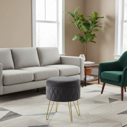 WOLTU 1PC Ottoman Stool Gold Metal Feet Footstool Velvet Round Puff Storage Seat with Lid Storage Box for Sofa Bedroom Room - gallery 2